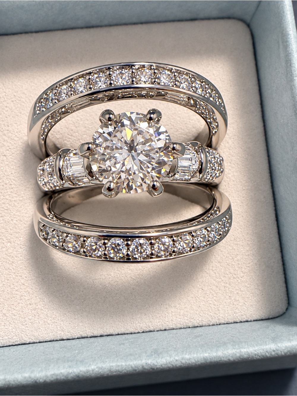 💍 1 CT Moissanite 3-Piece Bridal Ring Set – 925 Sterling Silver – Size 8